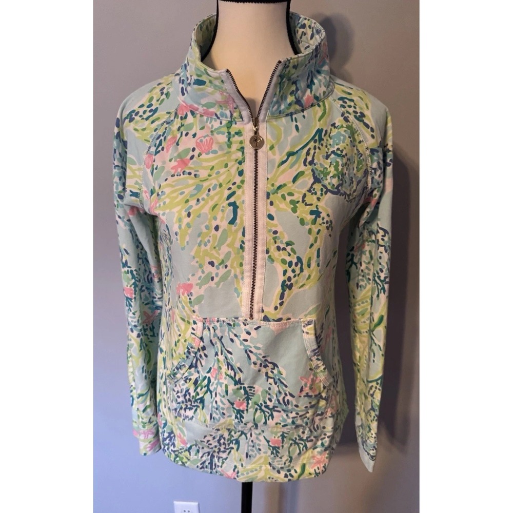 Lilly Pulitzer Luxletic Skipper Popover Pullover Top Small Blue Green Pink